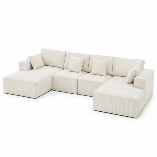 Canapé d'angle modulable en velours côtelé Beige