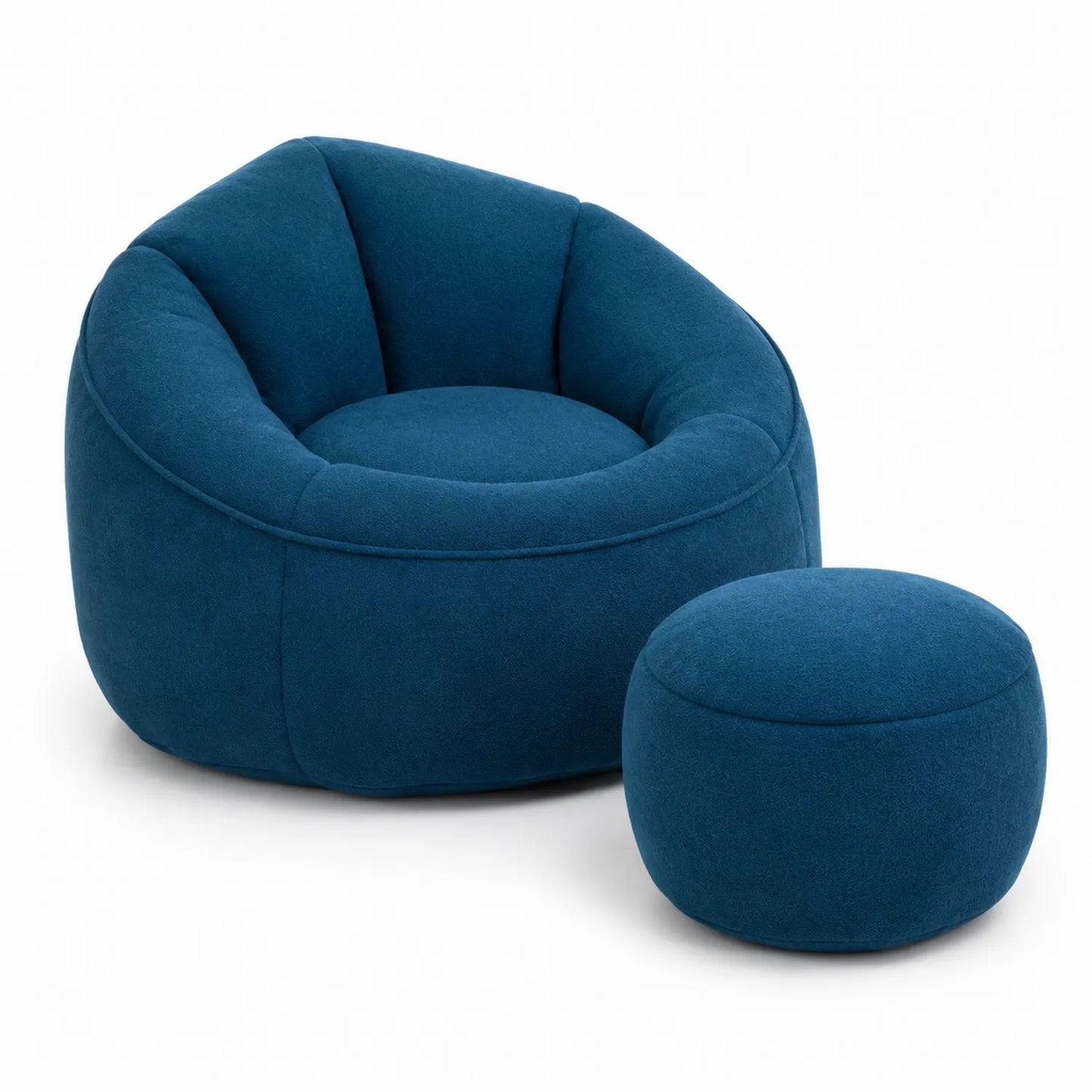Fauteuil et Pouf en Tissu Bleu