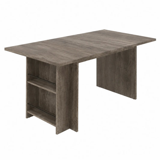 Table à manger rectangulaire en bois brun avec étagères, 160x90x75 cm