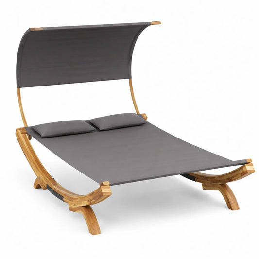 Lit de jardin en bois avec pare-soleil gris