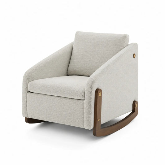 Fauteuil à bascule en tissu avec base en bois