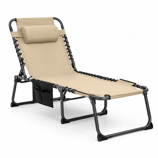 Chaise longue pliante extérieure en acier et polyester Beige