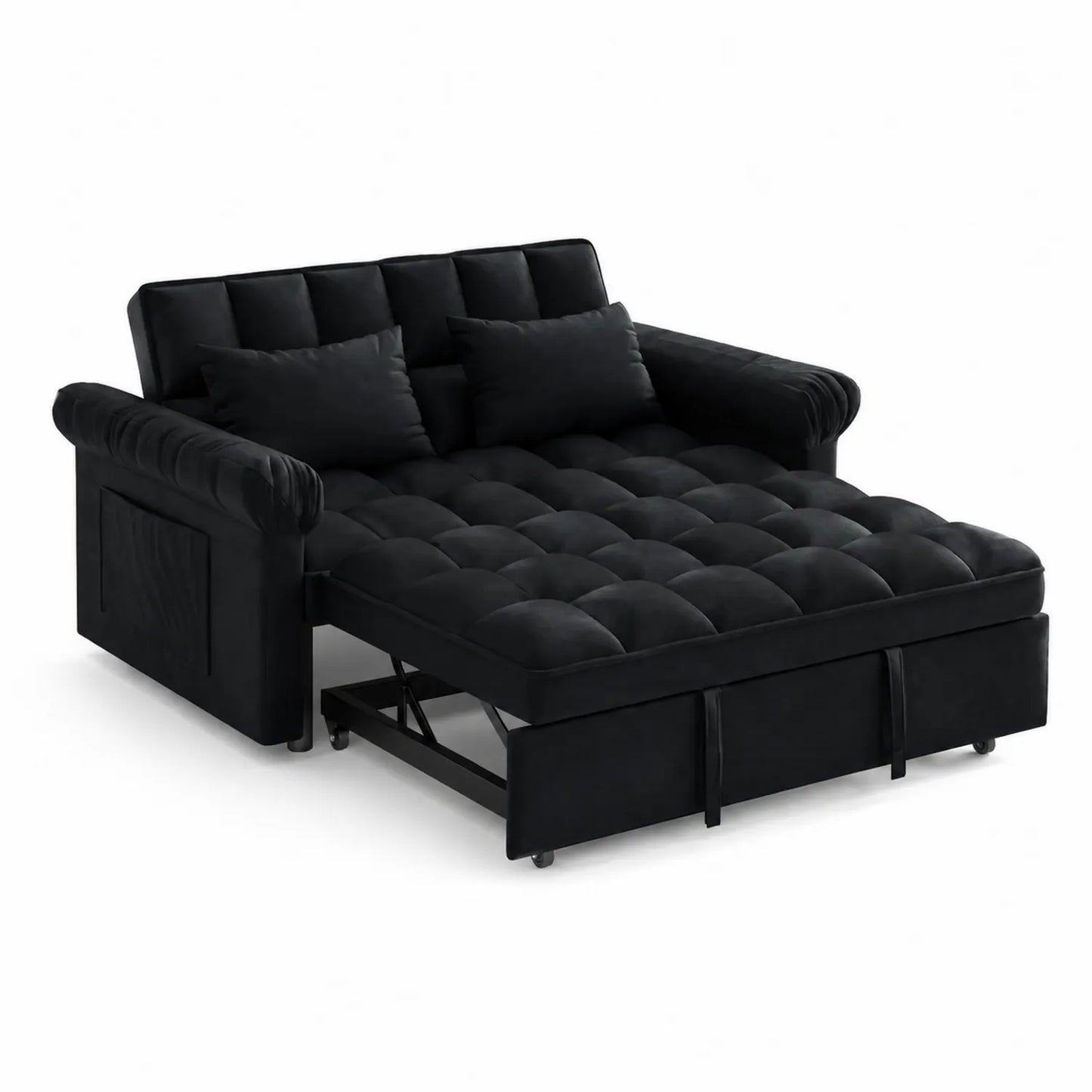 Canapé-lit en velours noir avec rangement intégré
