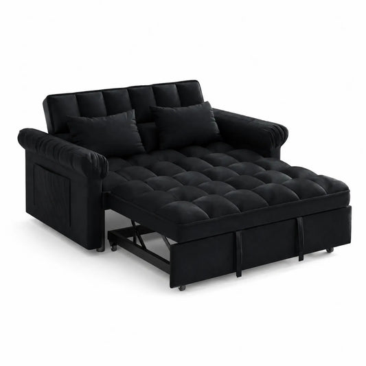 Canapé-lit en velours noir avec rangement intégré