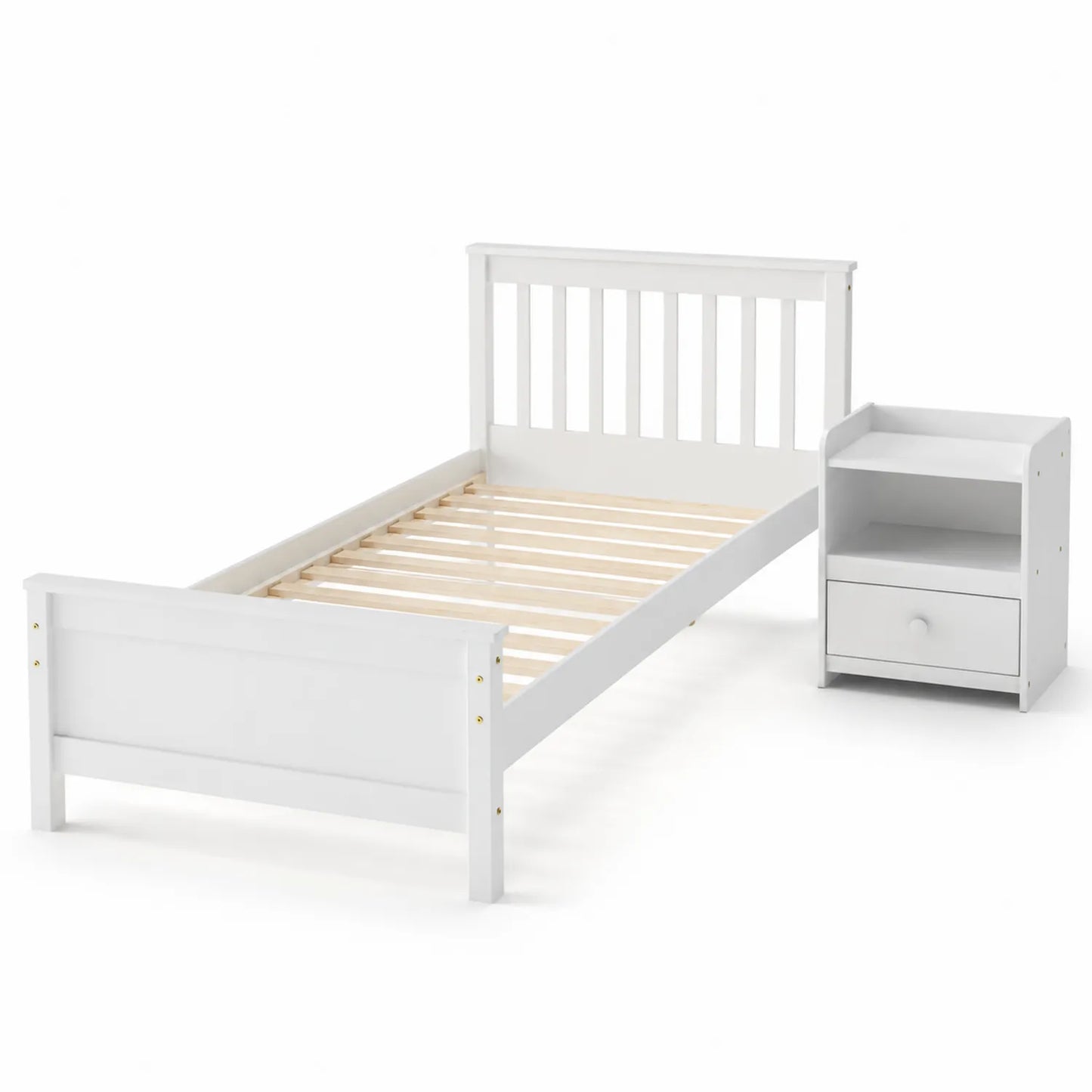 Lit simple en bois blanc avec table de chevet - 200x90 cm