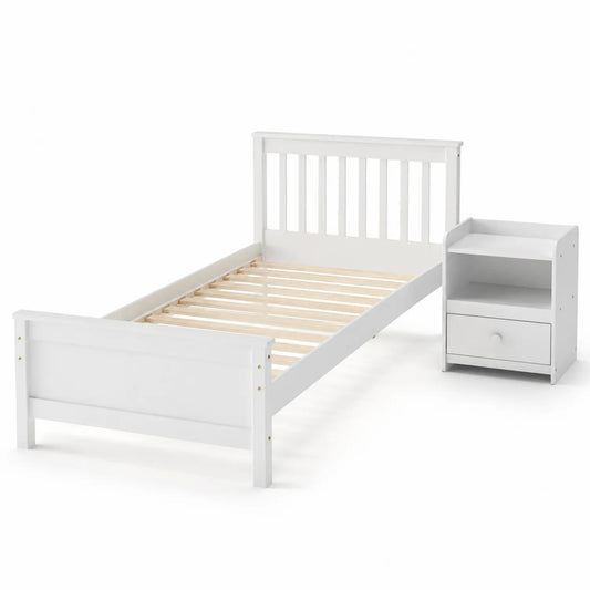 Lit simple en bois blanc avec table de chevet - 200x90 cm
