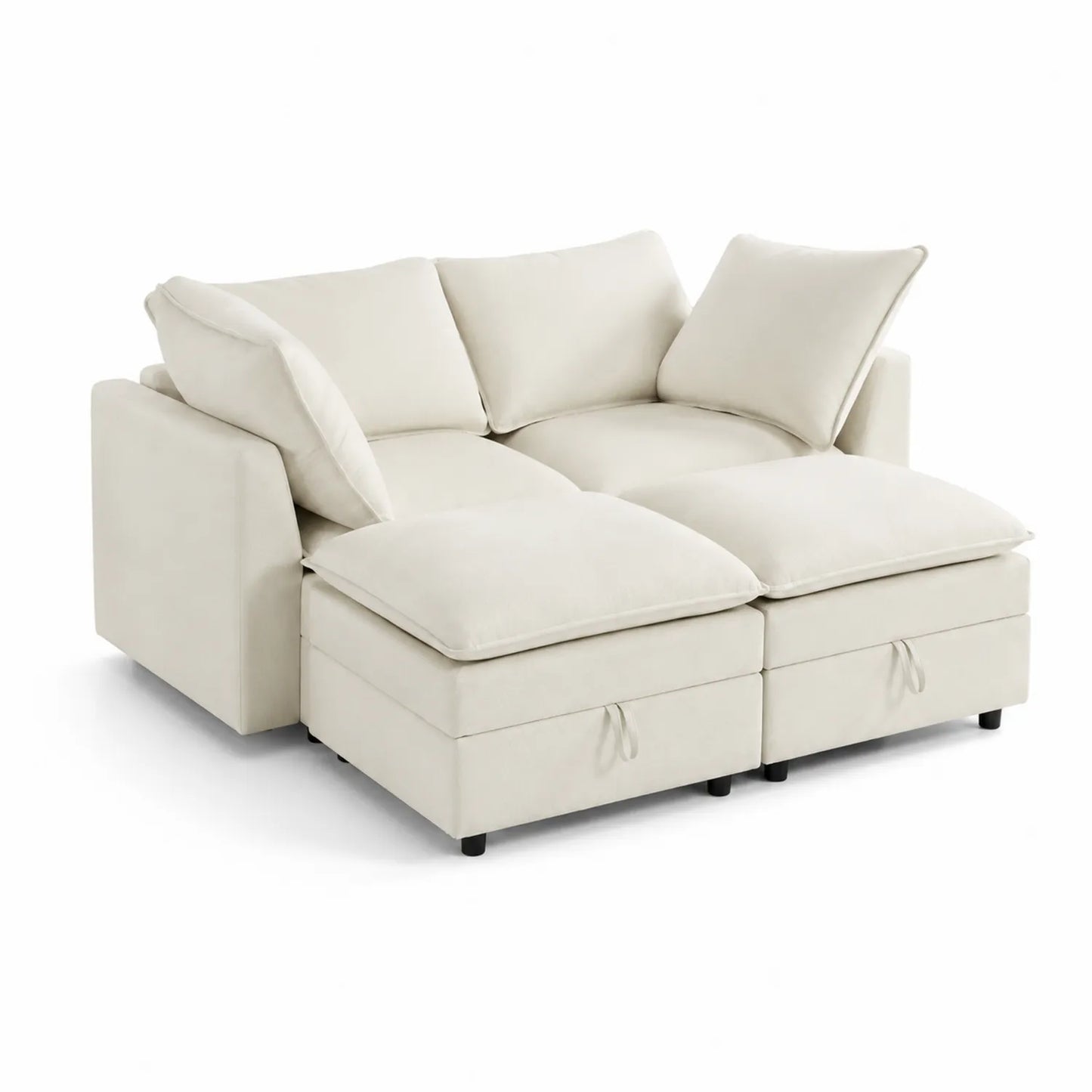 Canapé d'angle modulable 4 places en tissu avec rangement Crème