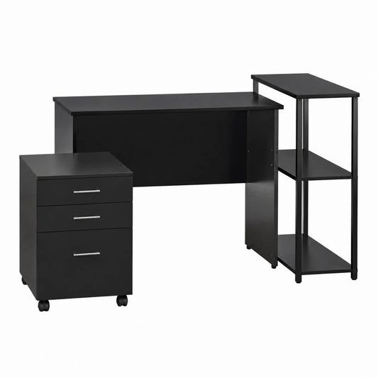 Bureau Noir en MDF avec Tiroirs et Étagères