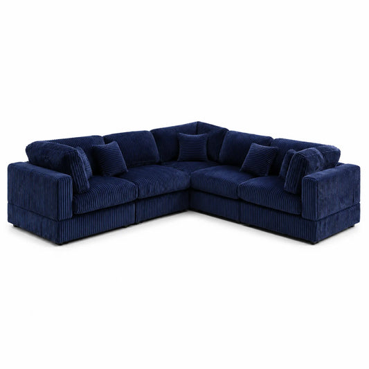 Canapé d'angle modulable en velours côtelé bleu